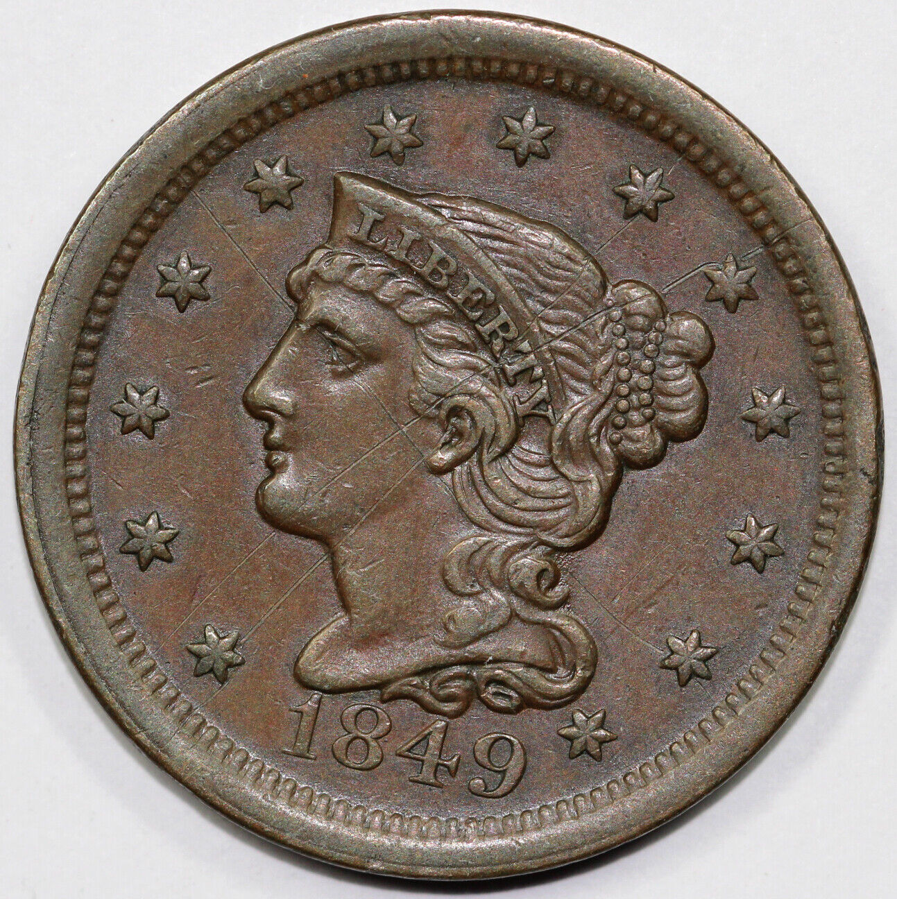1849 1c N-24 Braided Hair Large Cent *Scratches*