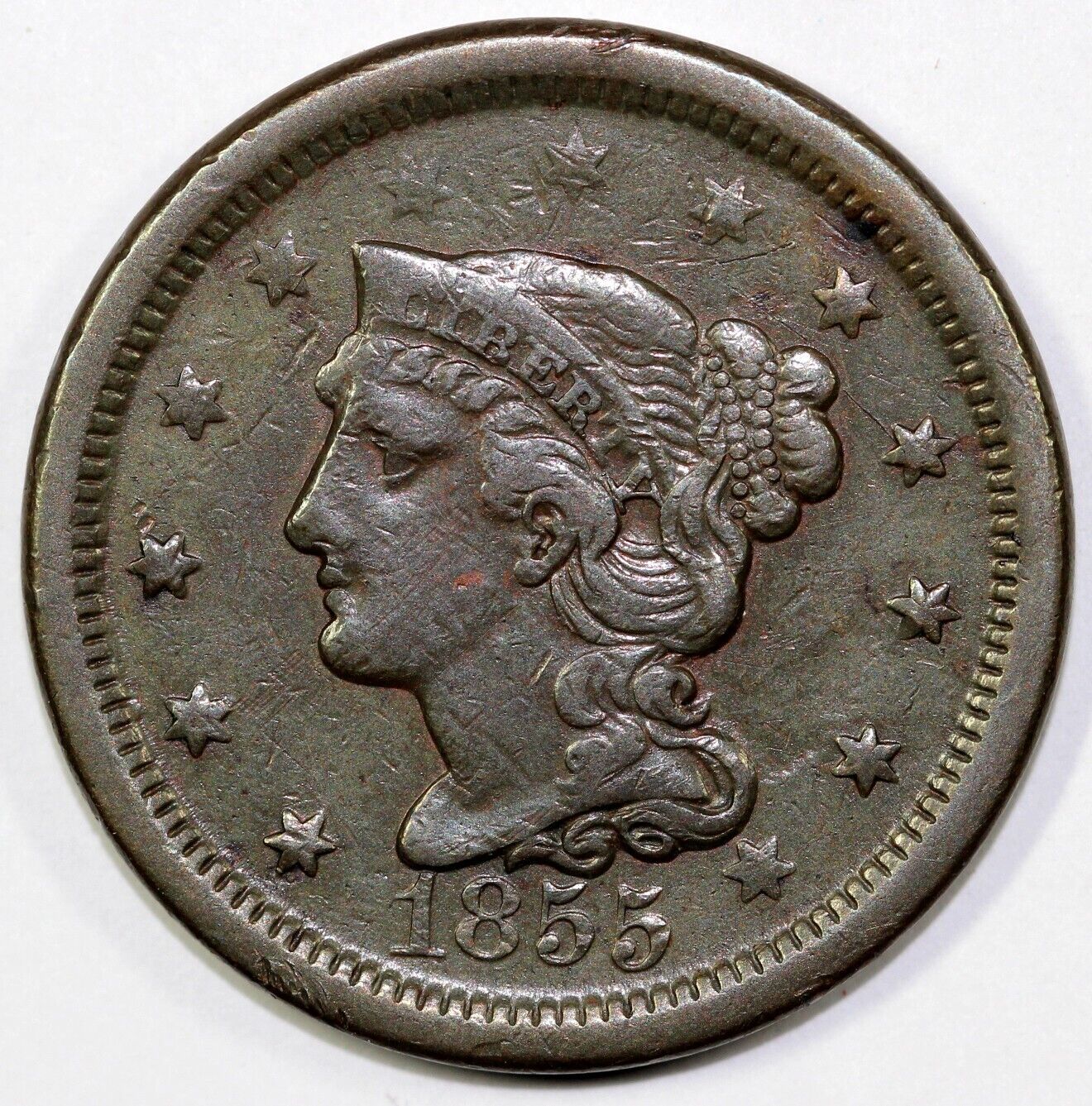 1855 1c N-4 Braided Hair Large Cent *E-MDS*