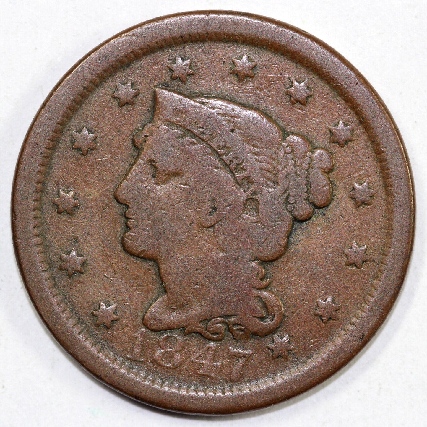 1847 1c Braided Hair Large Cent