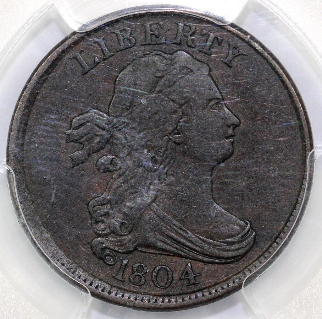 1804 1/2c C-11 Plain 4 Stems Draped Bust Half Cent PCGS VF 30 EX; Green Tree