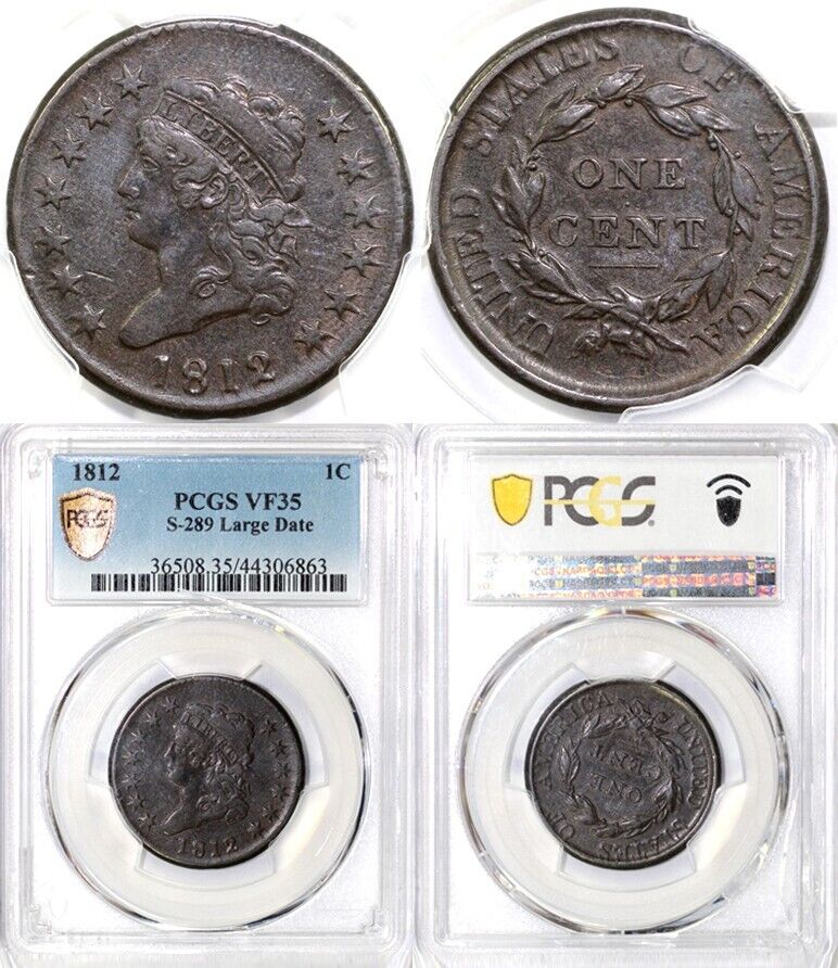 1812 1c S-289 Large Date Classic Head Large Cent PCGS VF 35