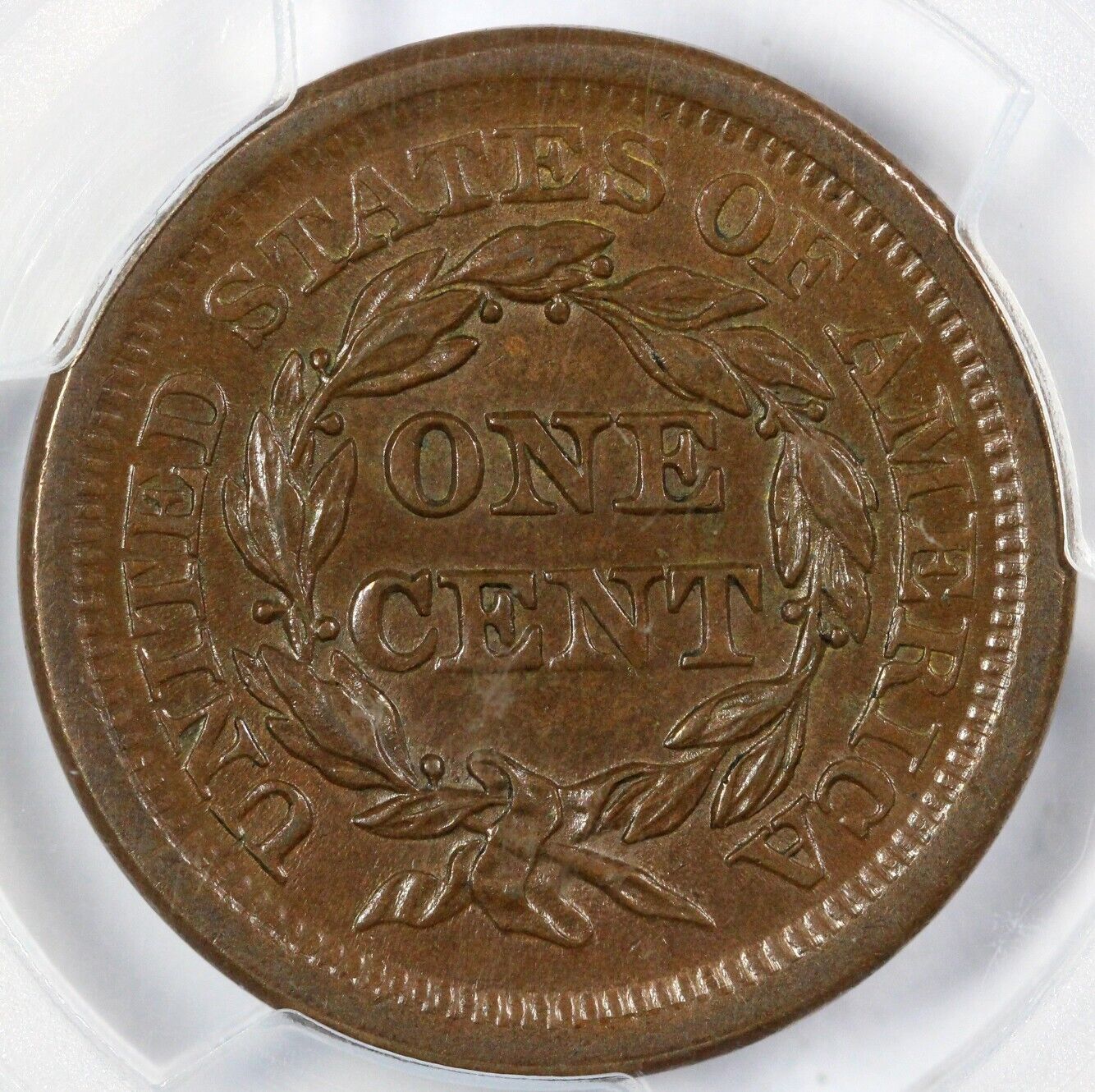 1854 1c N-7 Braided Hair Large Cent PCGS and CAC MS 63 BN