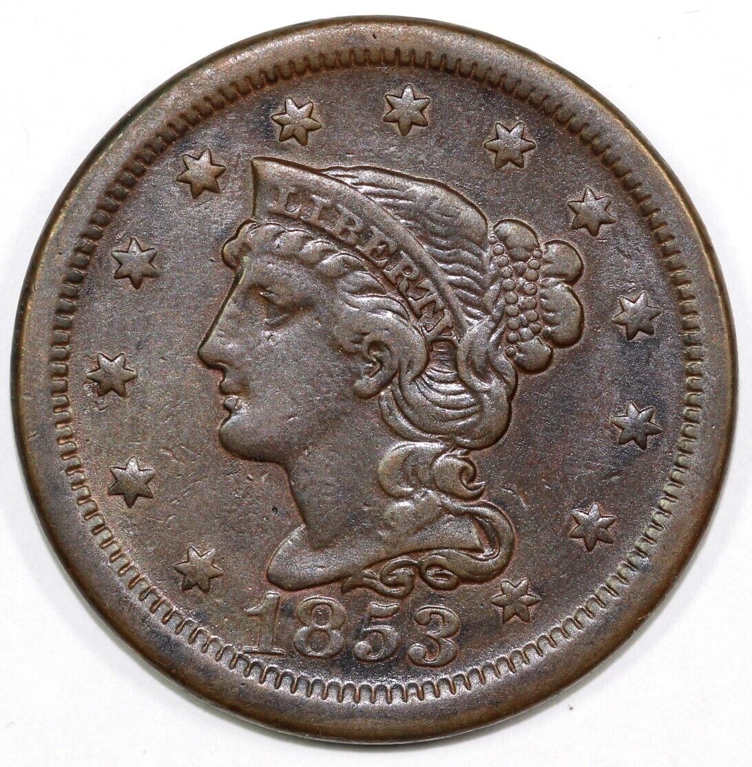 1853 1c Braided Hair Large Cent