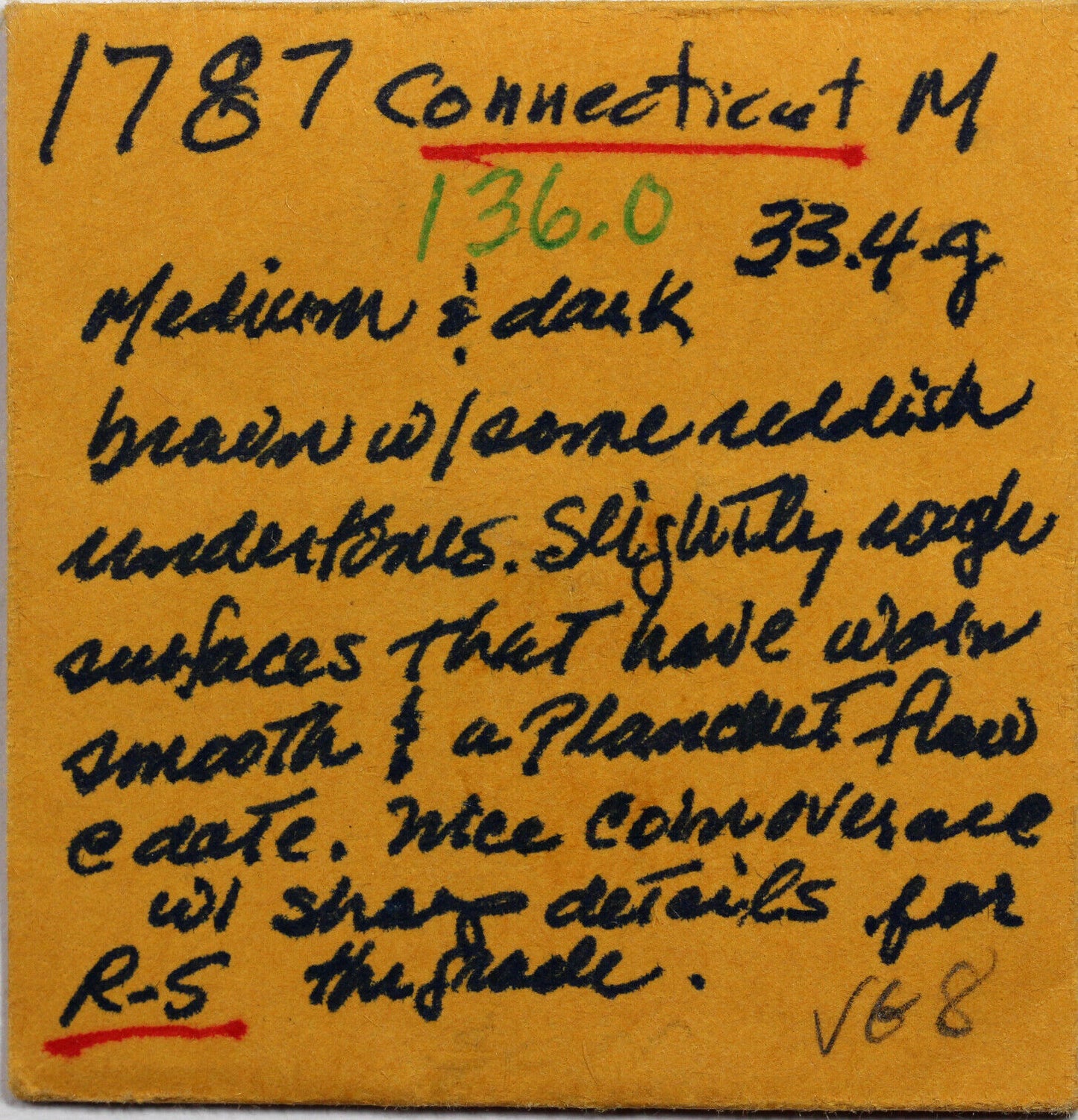 1787 1/2p M-33.4g Connecticut Colonial Half Penny *EX; Ellsworth*