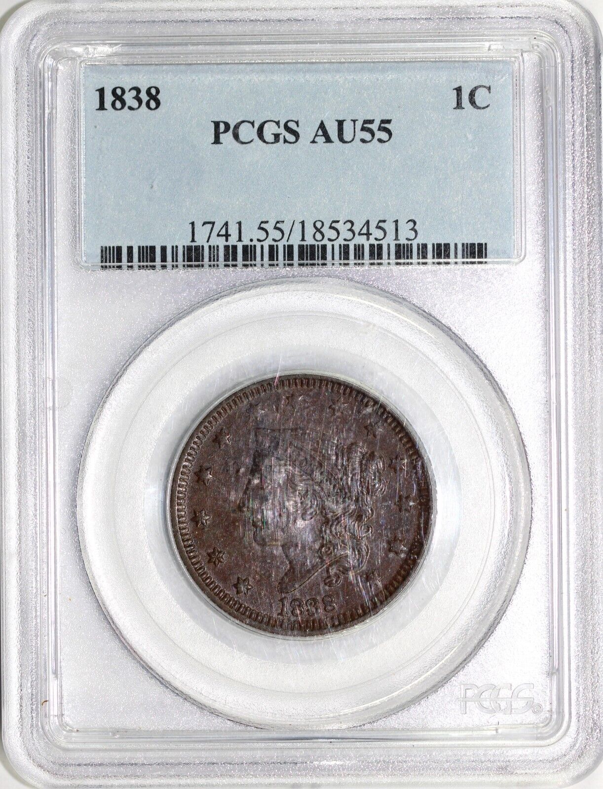 1838 1c N-12 Matron Head Large Cent PCGS AU 55
