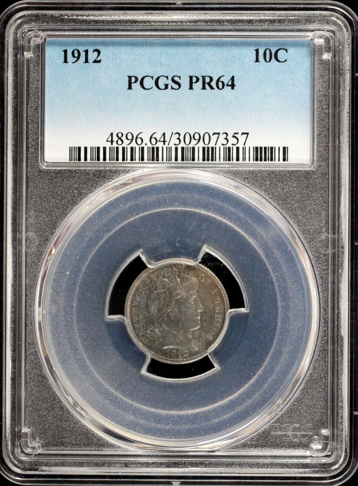 1912 10c Proof Barber Dime PCGS PR 64