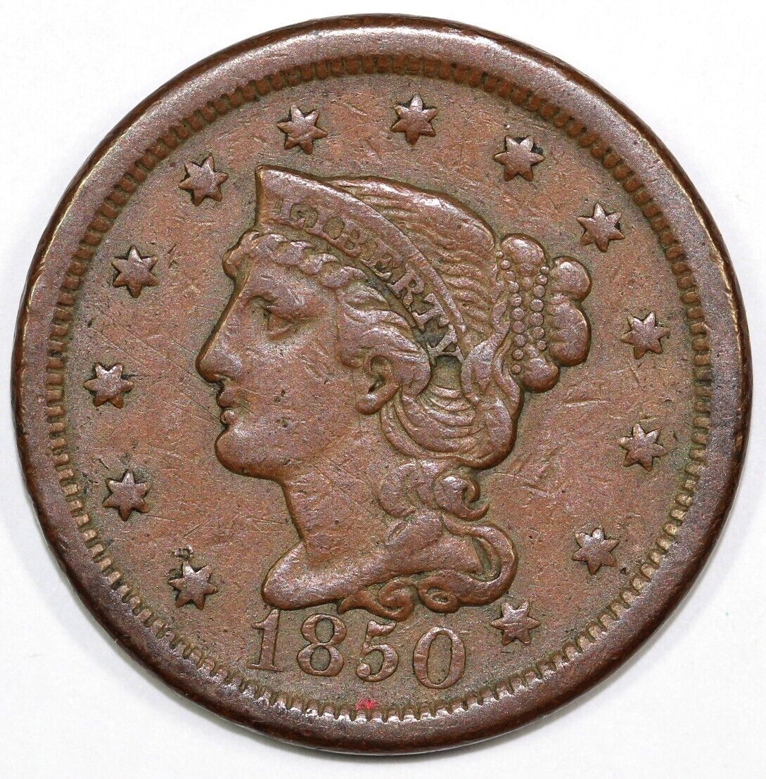 1850 1c N-28b Braided Hair Large Cent