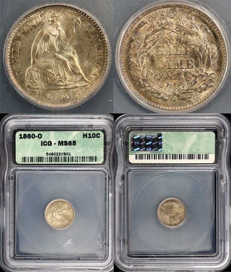 1860-O H10c Seated Liberty Half Dime ICG MS 65