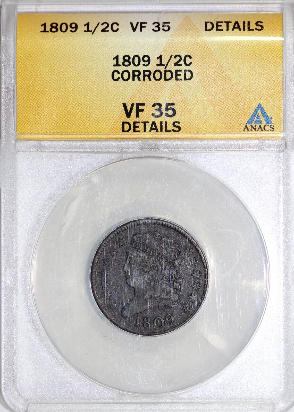 1809 1/2c Classic Head Half Cent ANACS VF 35 Details Corroded