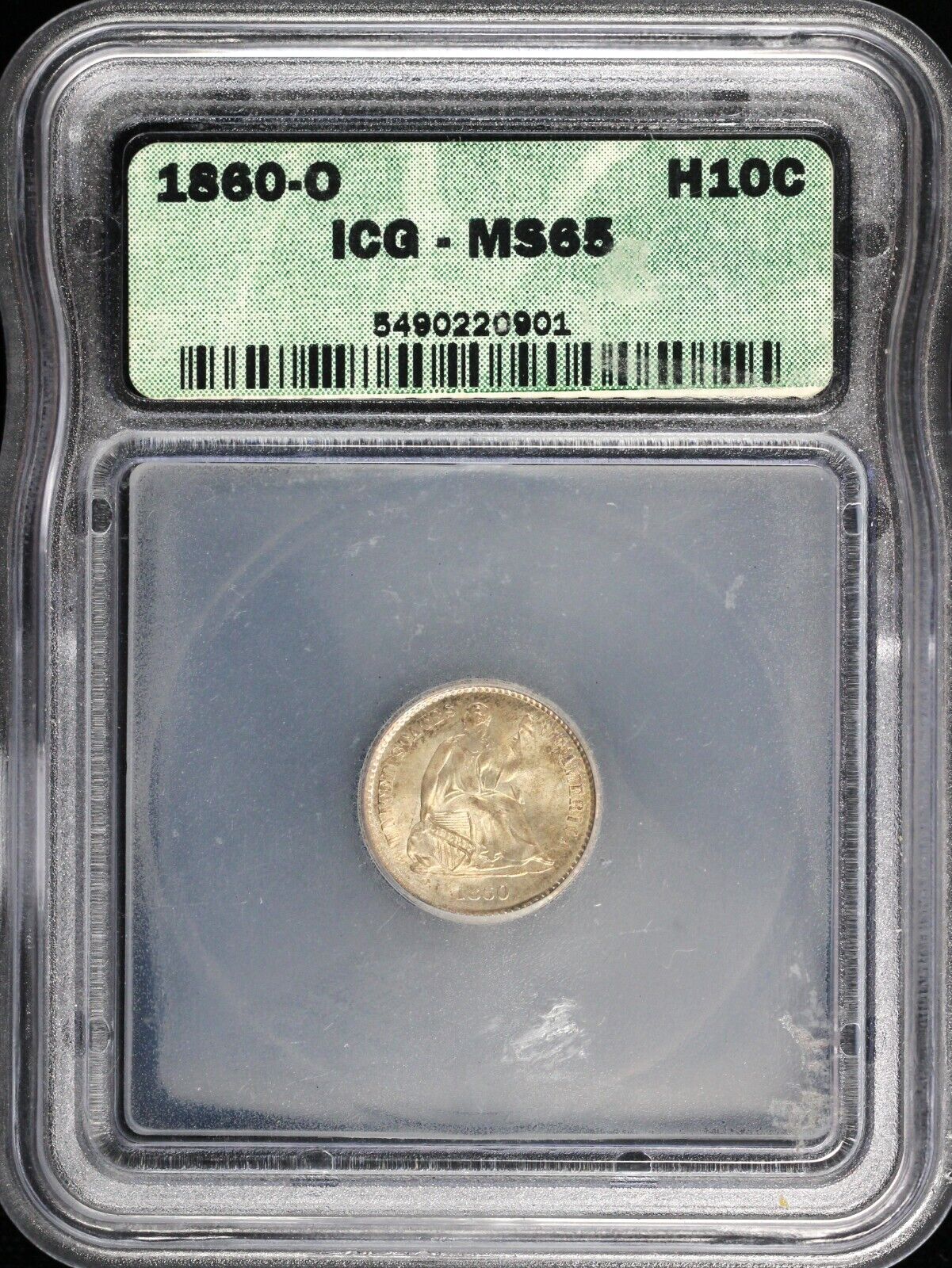 1860-O H10c Seated Liberty Half Dime ICG MS 65
