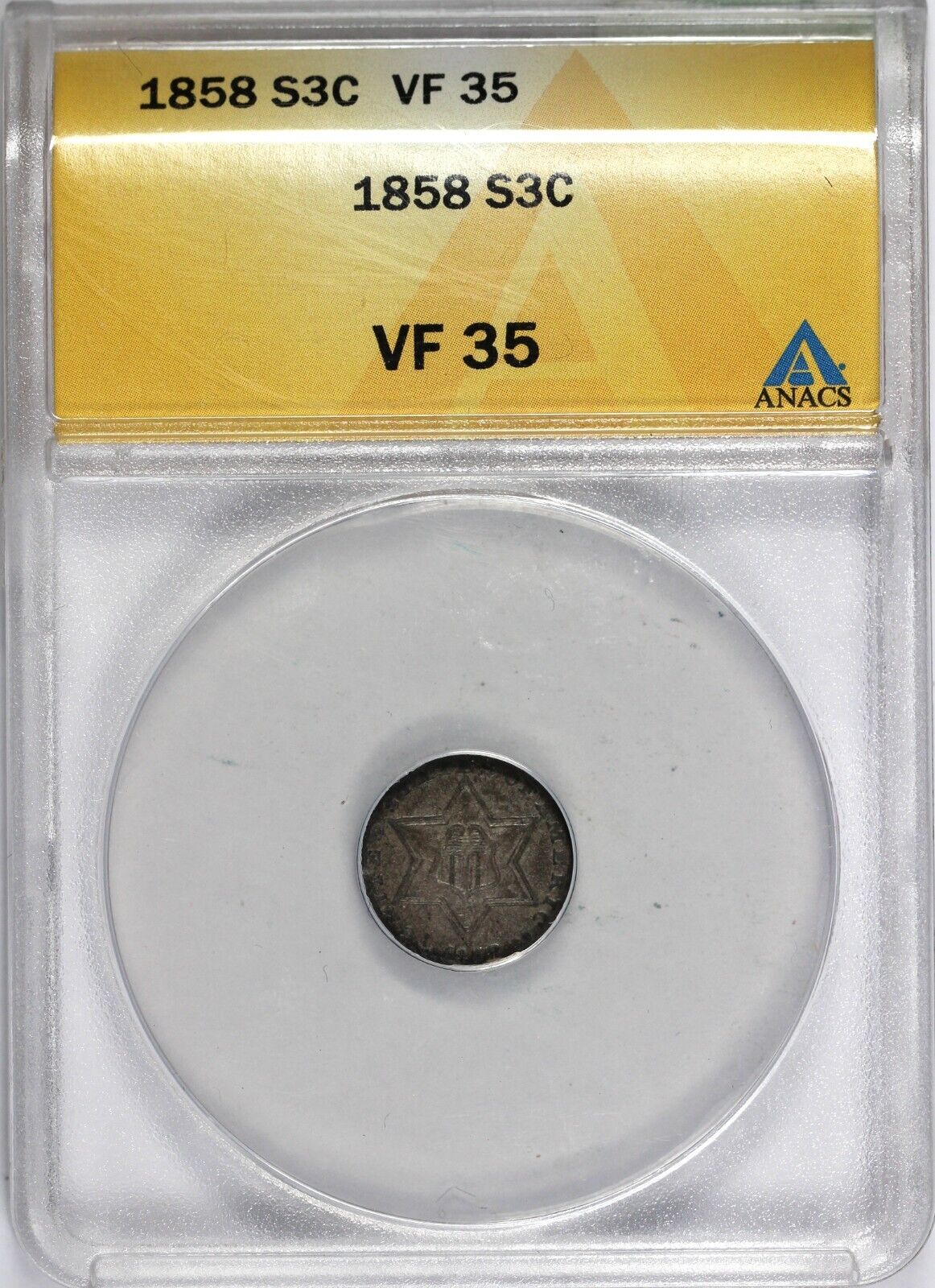 1858 3cs Three Cent Silver ANACS VF 35