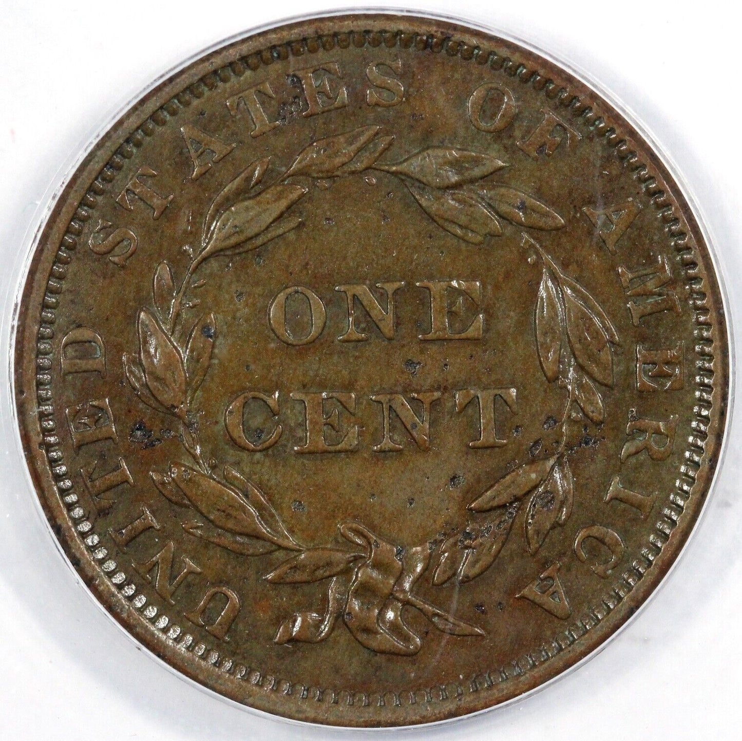 1839 1c N-12 Booby Head Coronet or Matron Head Large Cent ANACS AU 50 Details