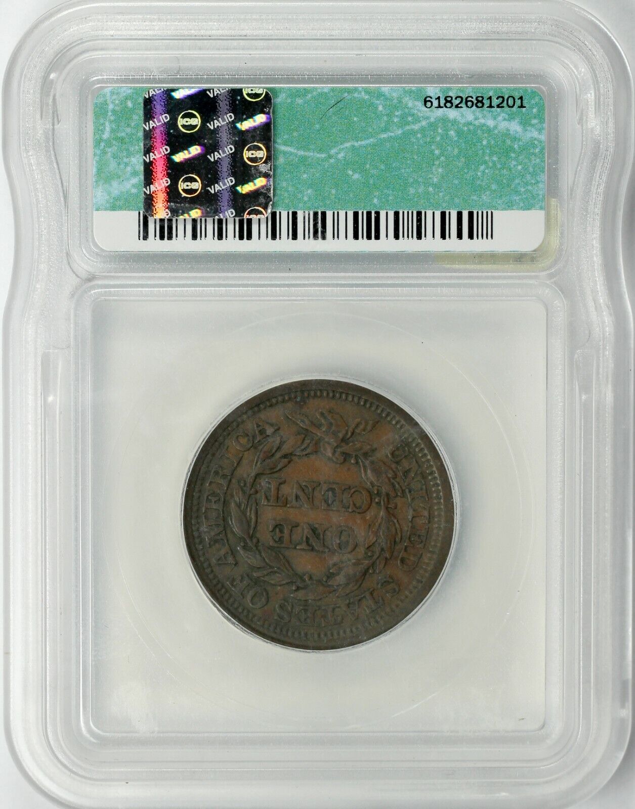 1853 1c N-15 Braided Hair Large Cent ICG AU 50