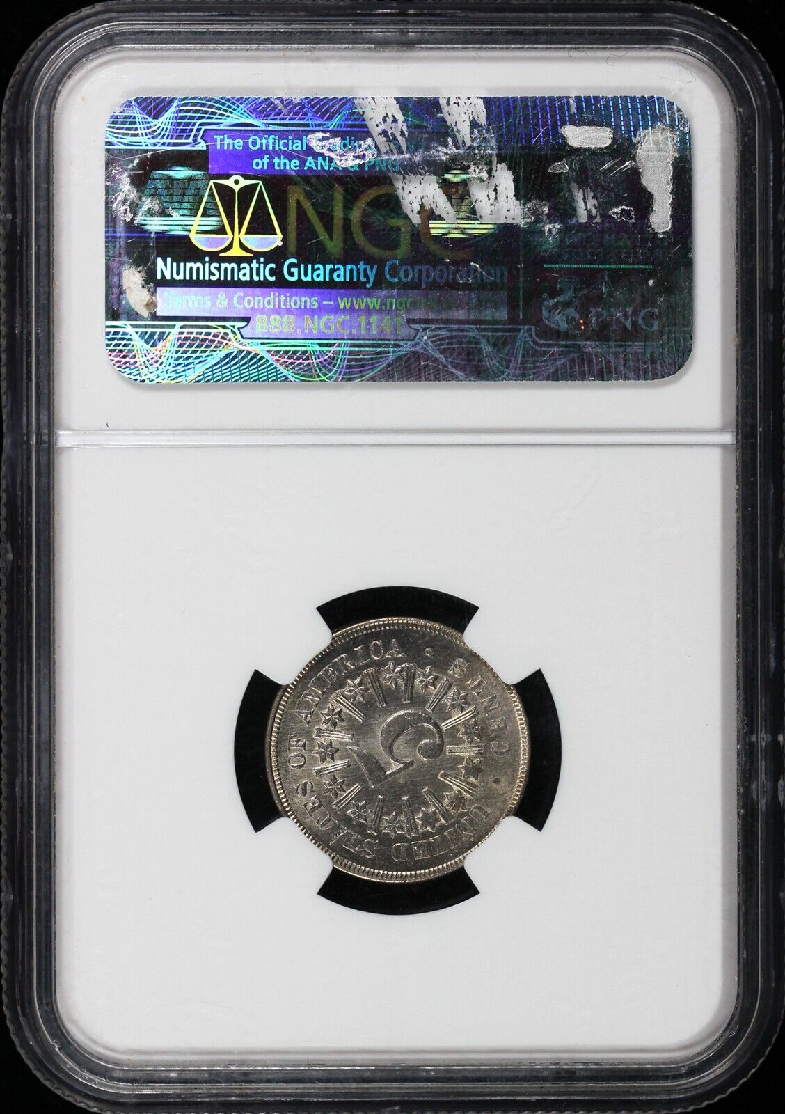 1866 5c Rays Shield Nickel NGC MS 65