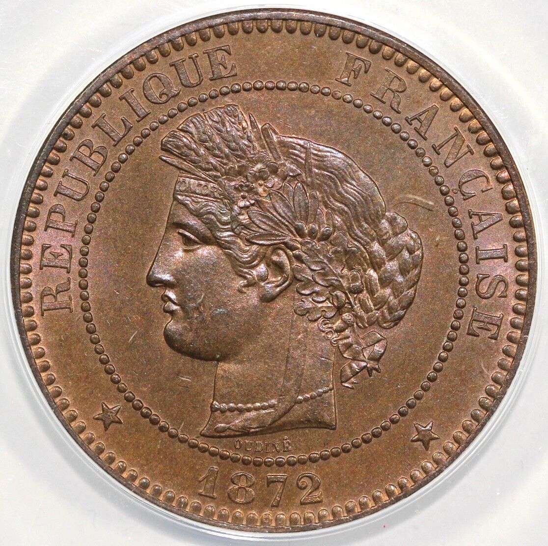 1872-A 10c France Ten Centimes ANACS MS 64 RB