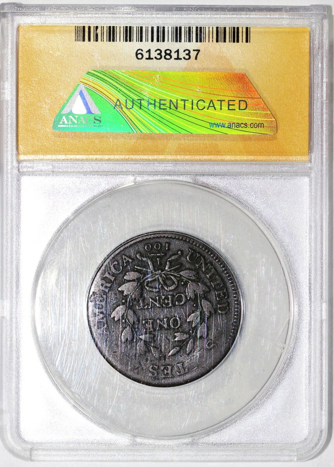 1807 1c S-274 Draped Bust Large Cent ANACS F 12 Details Damaged