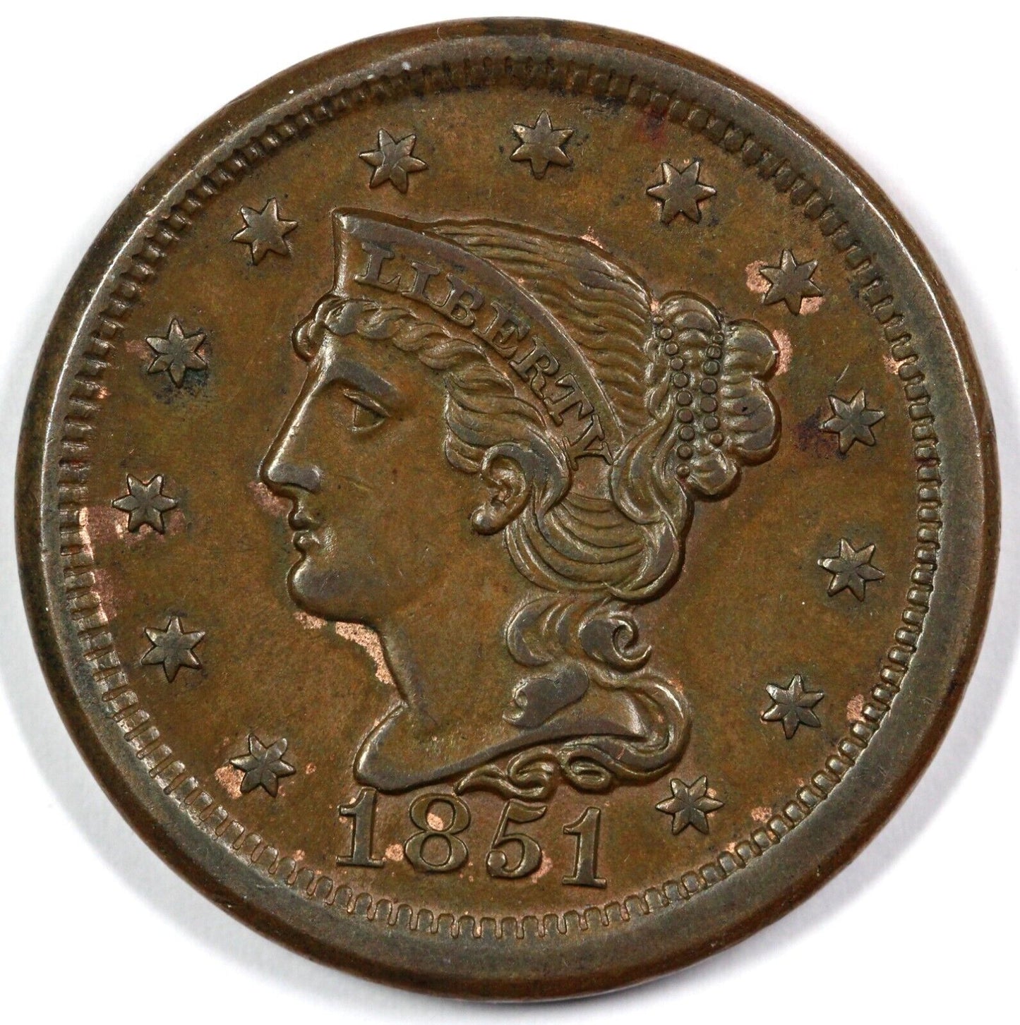 1851 1c N-10 Braided Hair Large Cent
