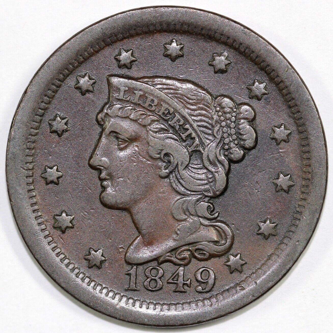 1849 1c N-2 Braided Hair Large Cent