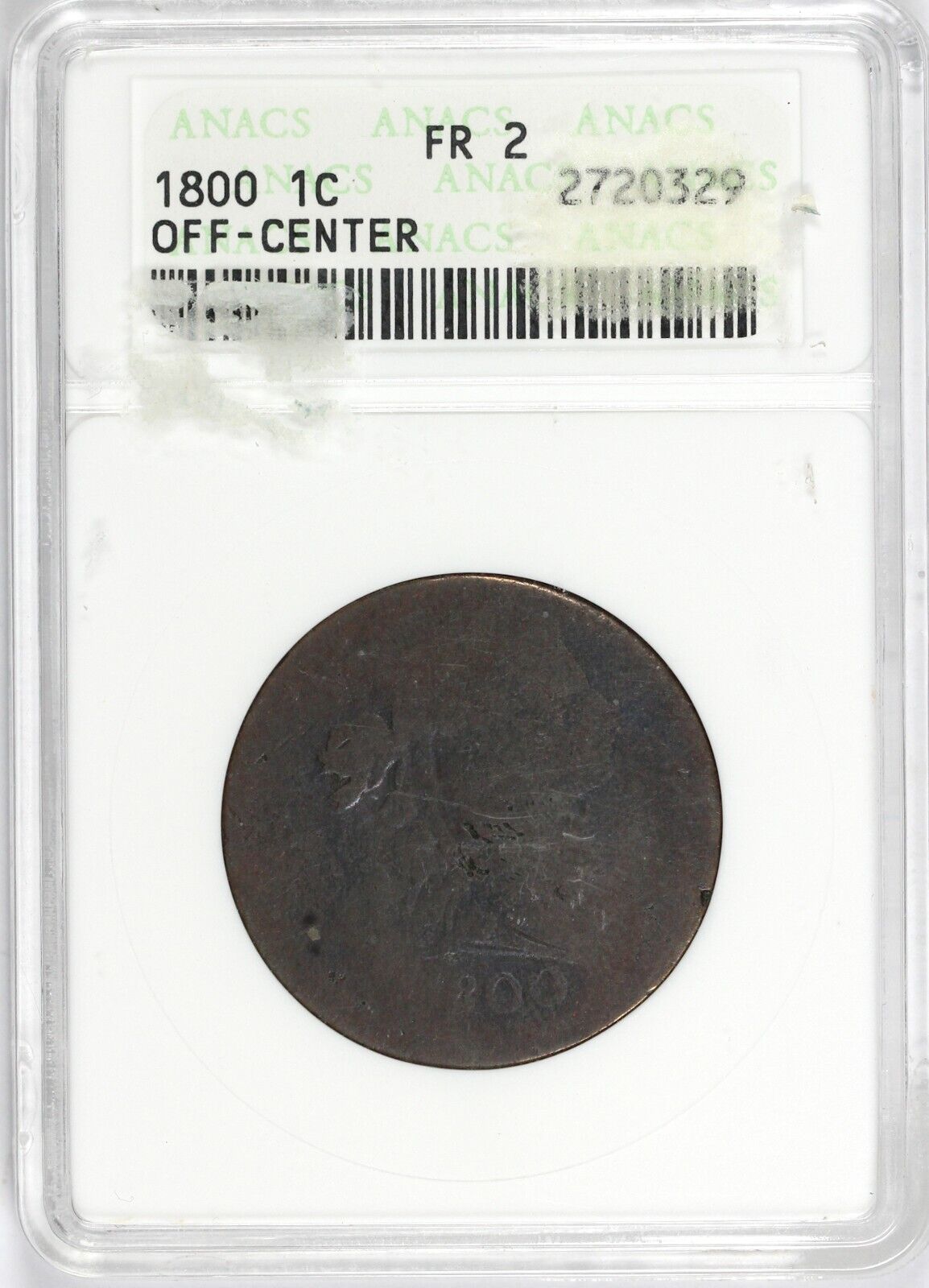 1800 1c Off Center Draped Bust Large Cent ANACS Fair 2