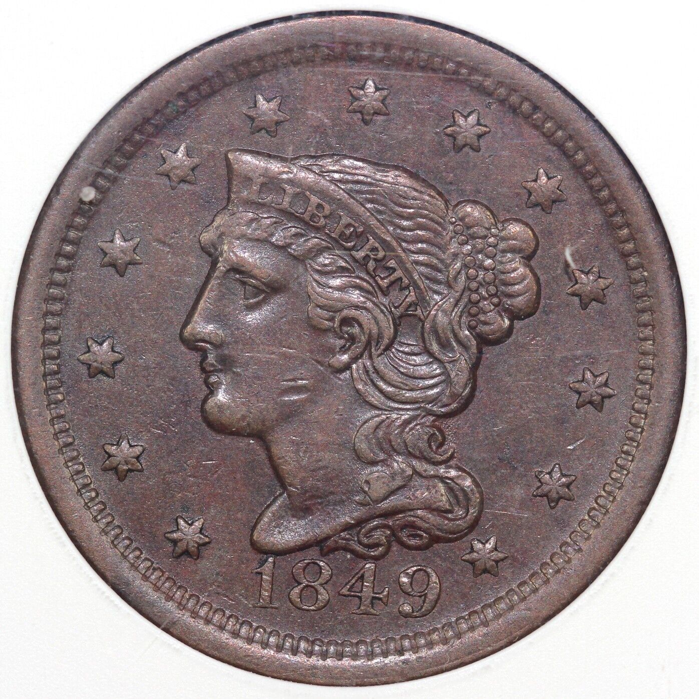 1849 1c N-24 Braided Hair Large Cent ANACS EF 40