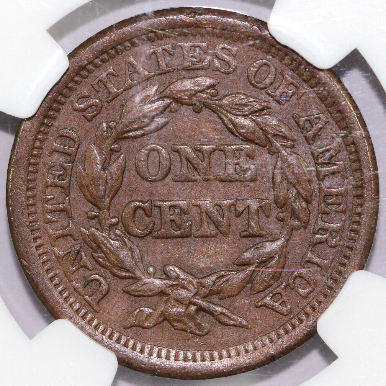 1854 1c Braided Hair Large Cent NGC AU 55