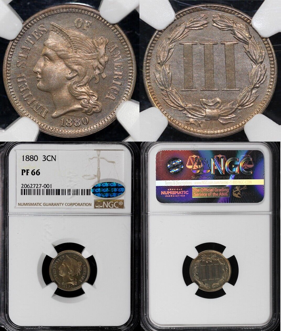1880 3cn Proof Three Cent Nickel NGC and CAC PF 66