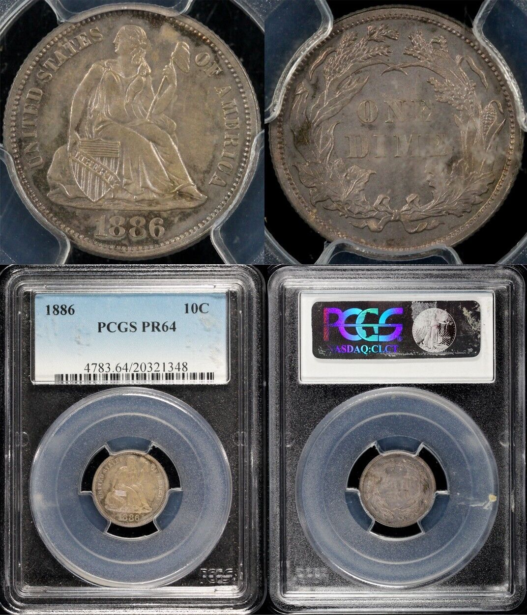 1886 10c Proof Seated Liberty Dime PCGS PR 64