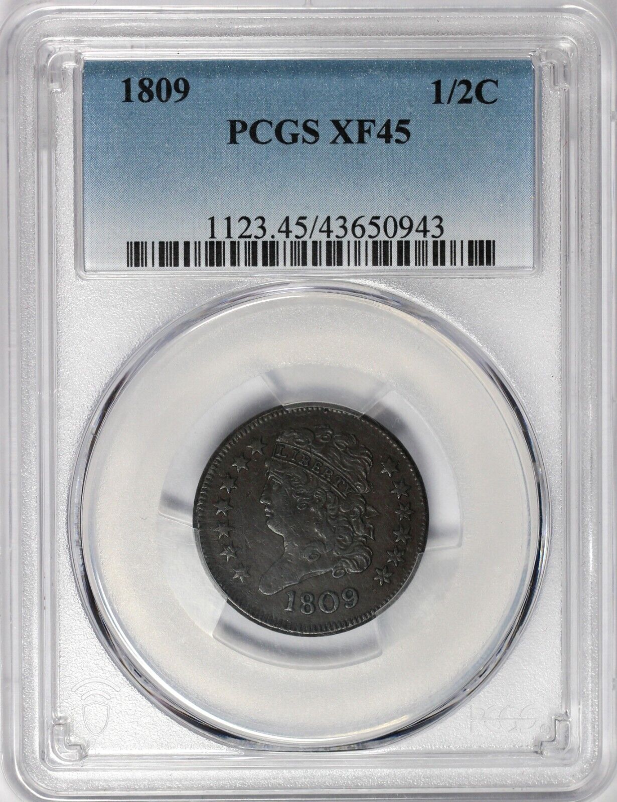 1809 1/2c C-2 Classic Head Half Cent PCGS XF 45