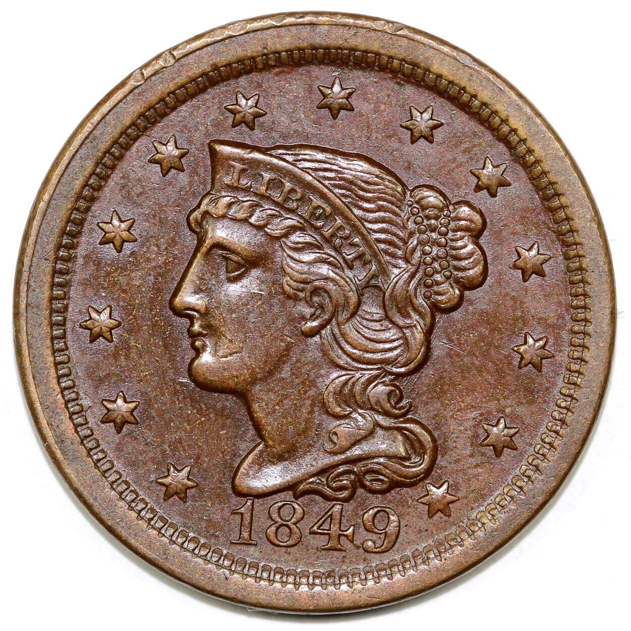 1849 1c N-2 Braided Hair Large Cent