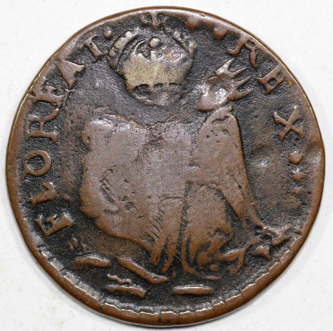 1670 New Jersey St. Patrick Colonial Copper Farthing