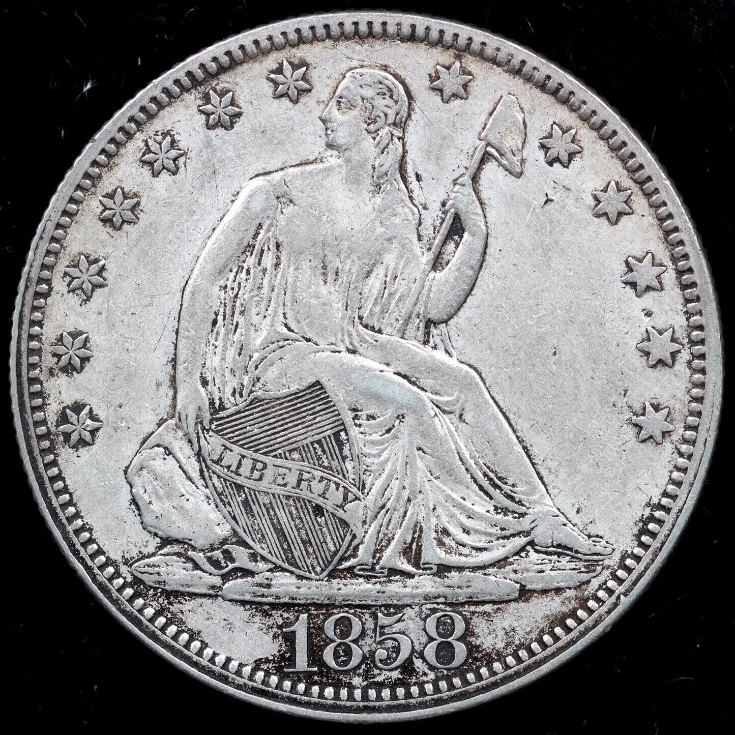 1858 50c Seated Liberty Half Dollar