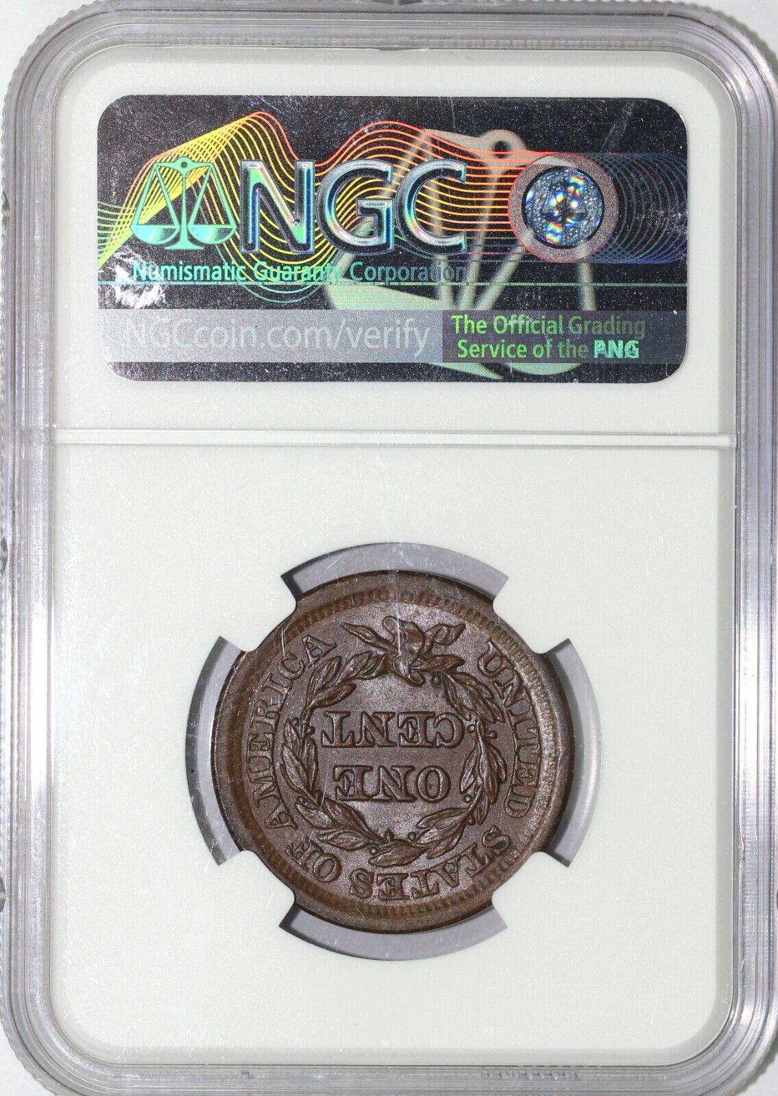 1853 1c N-28 Braided Hair Large Cent NGC MS 63 BN EX; ELLSWORTH