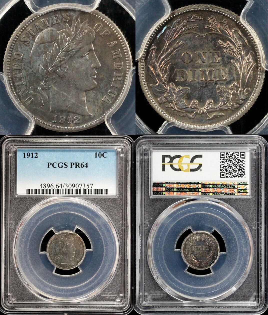 1912 10c Proof Barber Dime PCGS PR 64