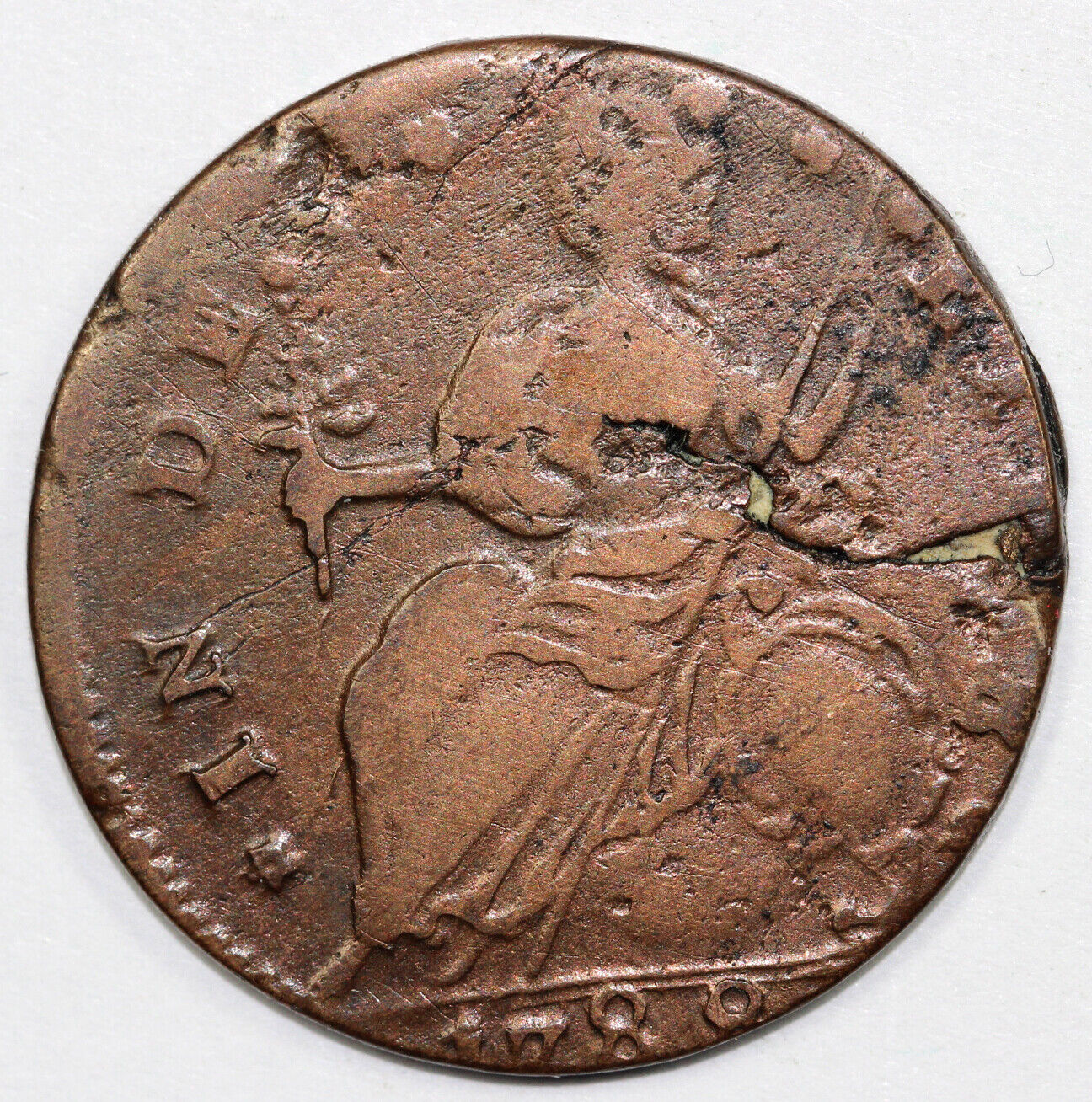 1788 1/2p M.16.3-N Connecticut Colonial Copper Half Penny