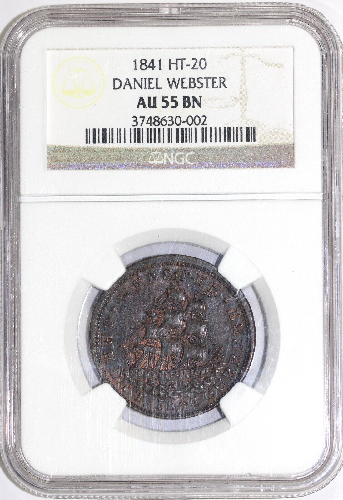 1841 HT-20 Daniel Webster Hard Times Token NGC AU 55