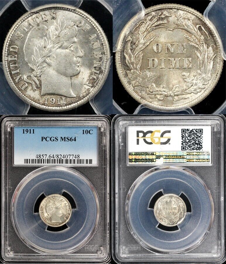 1911 10c Barber Dime PCGS MS 64