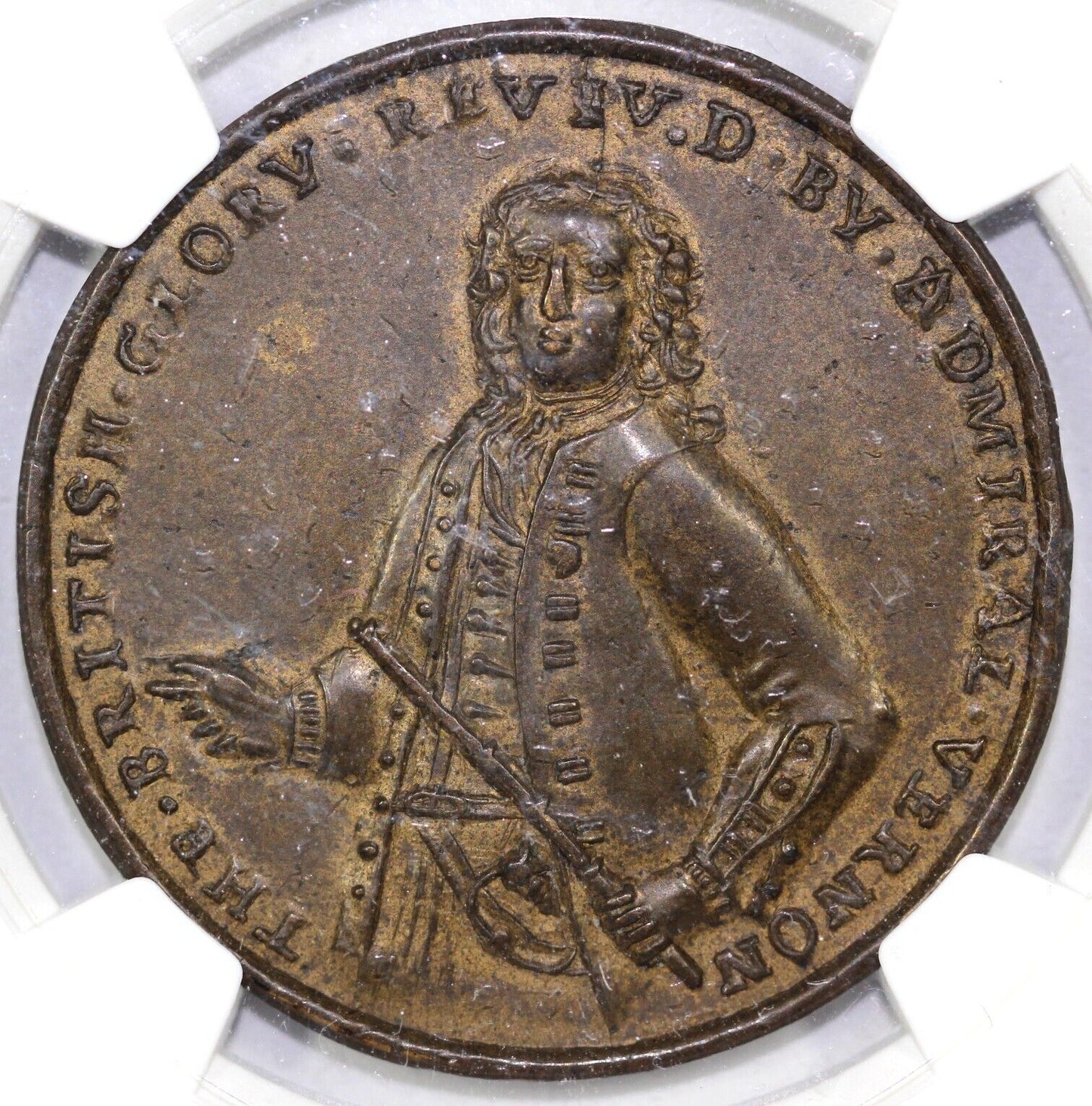 1739 Admiral Vernon Porto Bello Colonial Copper NGC AU 55
