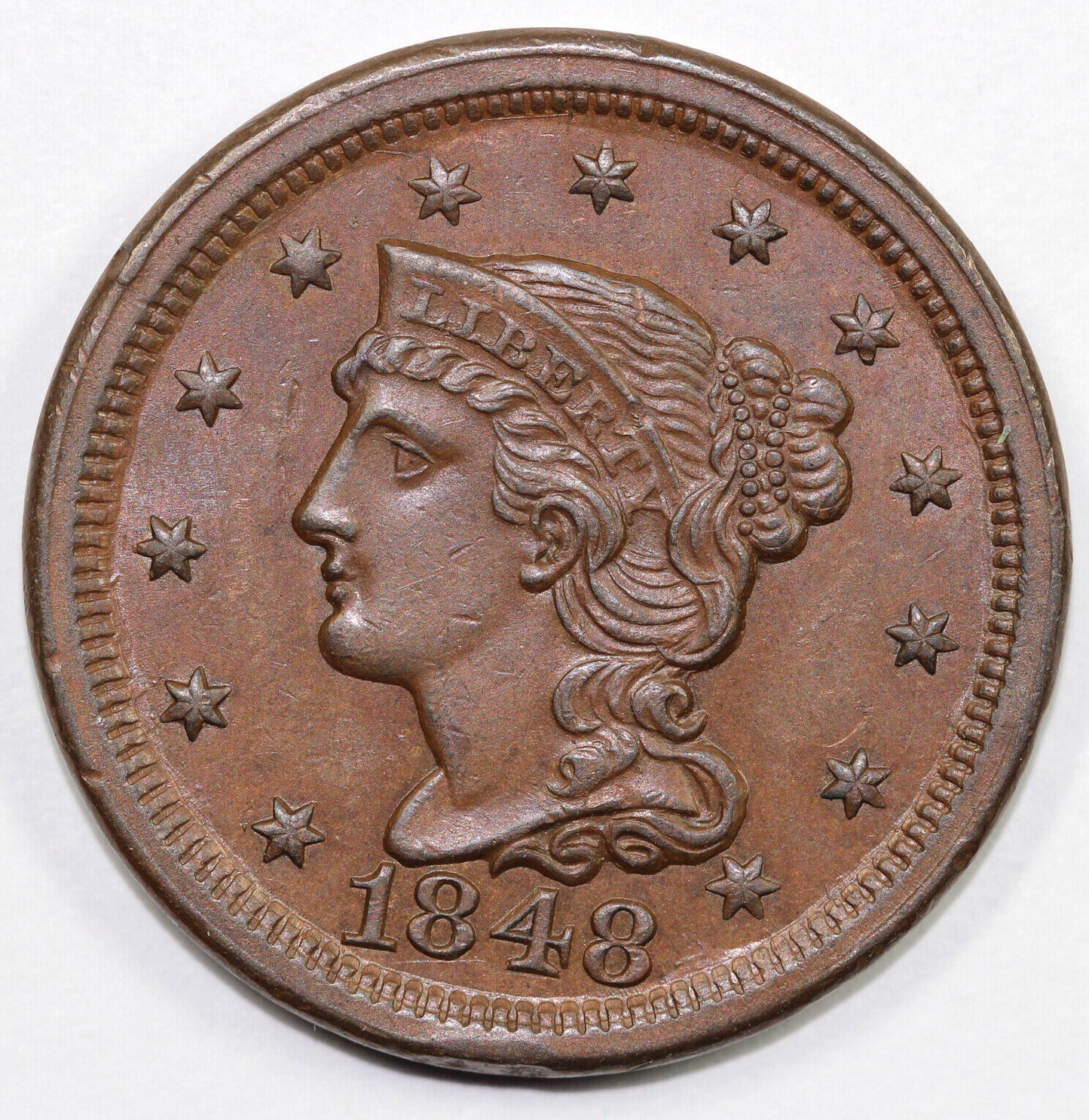 1848 1c N-13 Braded Hair Large Cent *E-MDS*