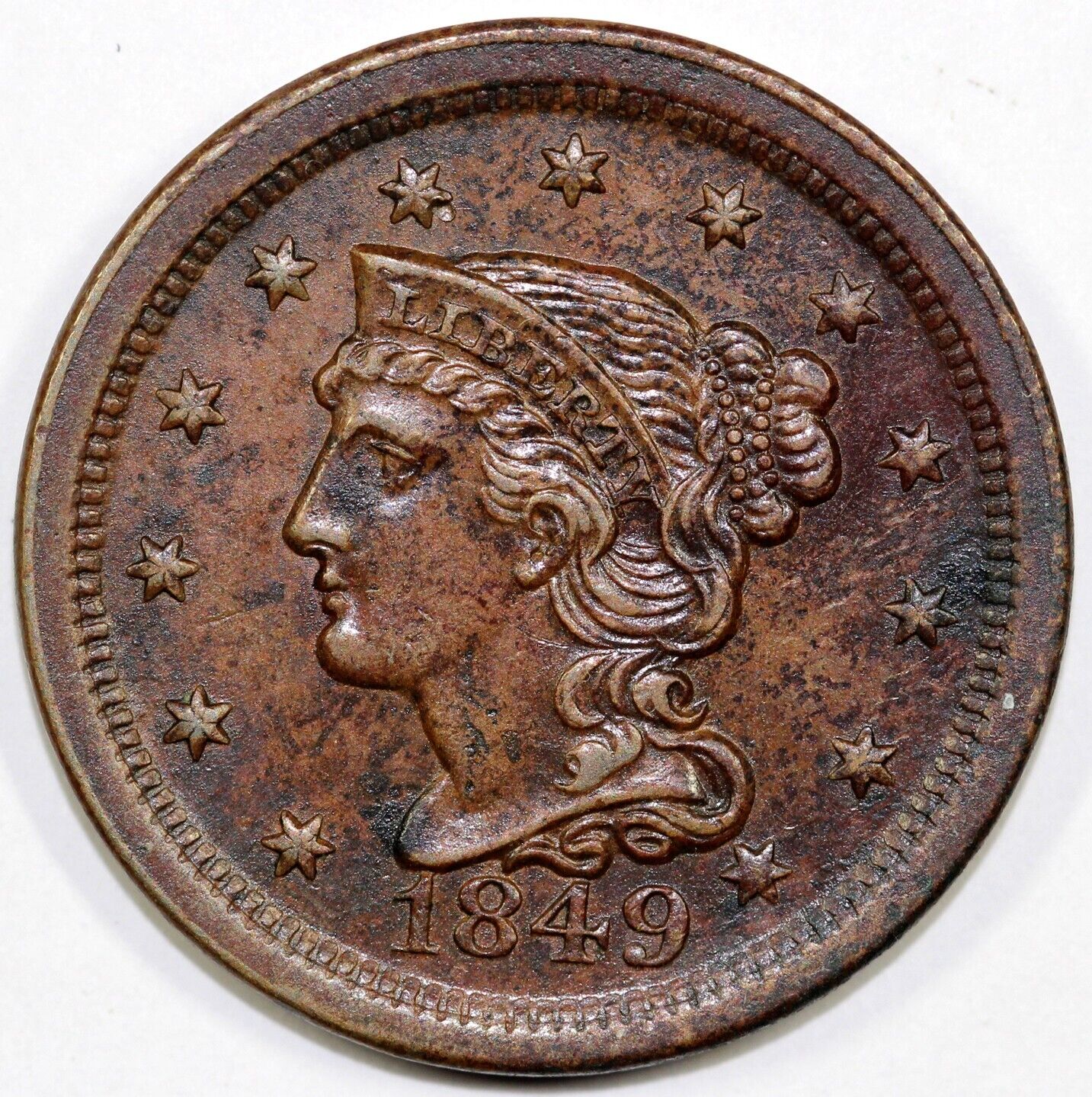 1849 1c Braided Hair Large Cent