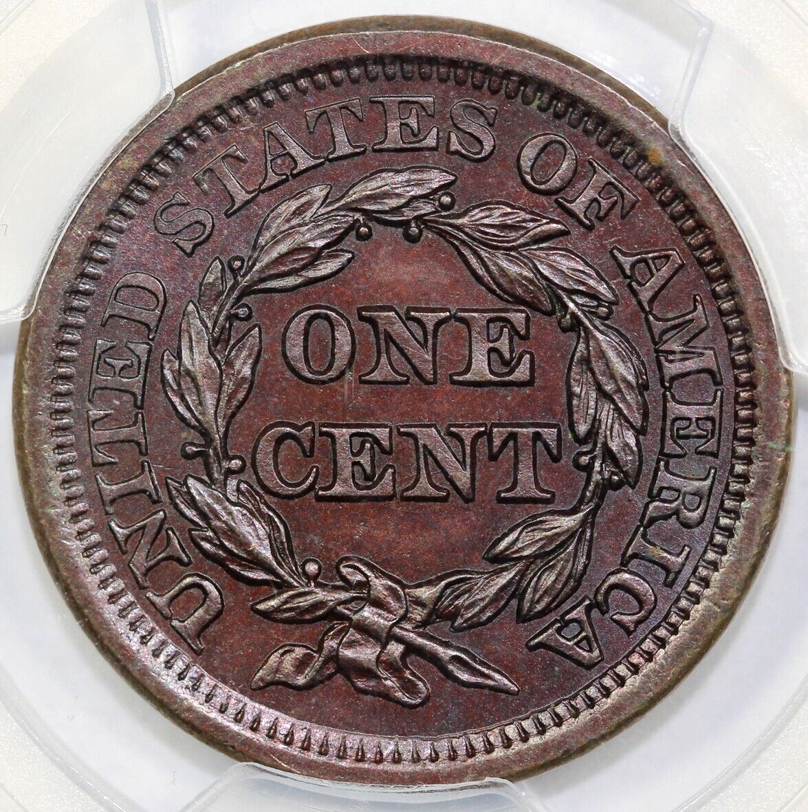 1855 1c Upright 55 Braided Hair Large Cent PCGS UNC DETAILS CLEANED