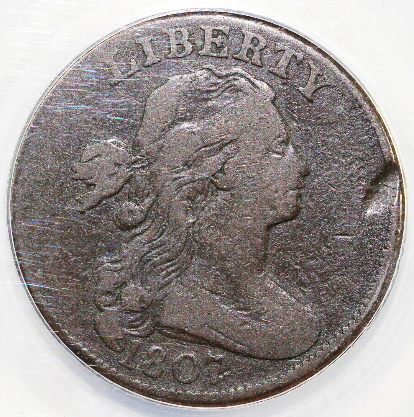 1807 1c S-274 Draped Bust Large Cent ANACS F 12 Details Damaged
