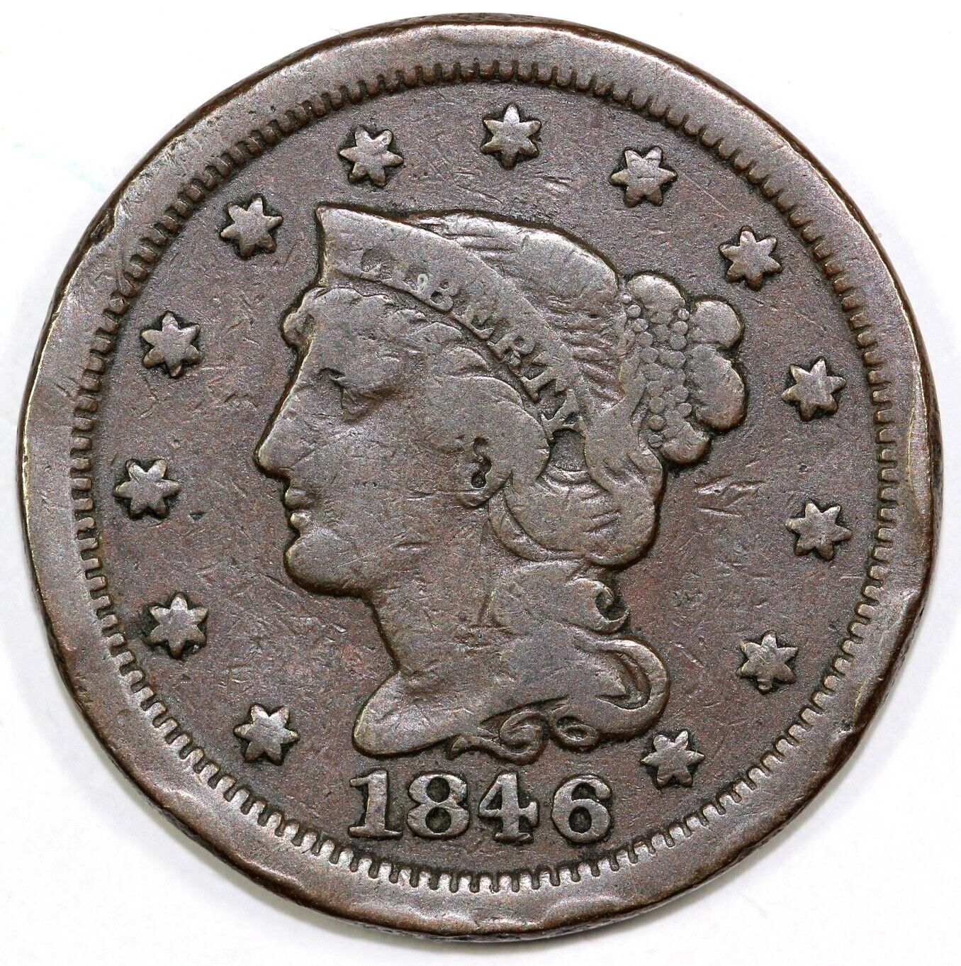 1846 1c N-21 Braided Hair Large Cent
