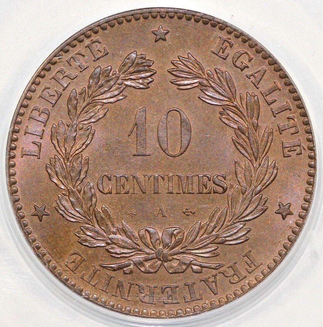 1872-A 10c France Ten Centimes ANACS MS 64 RB
