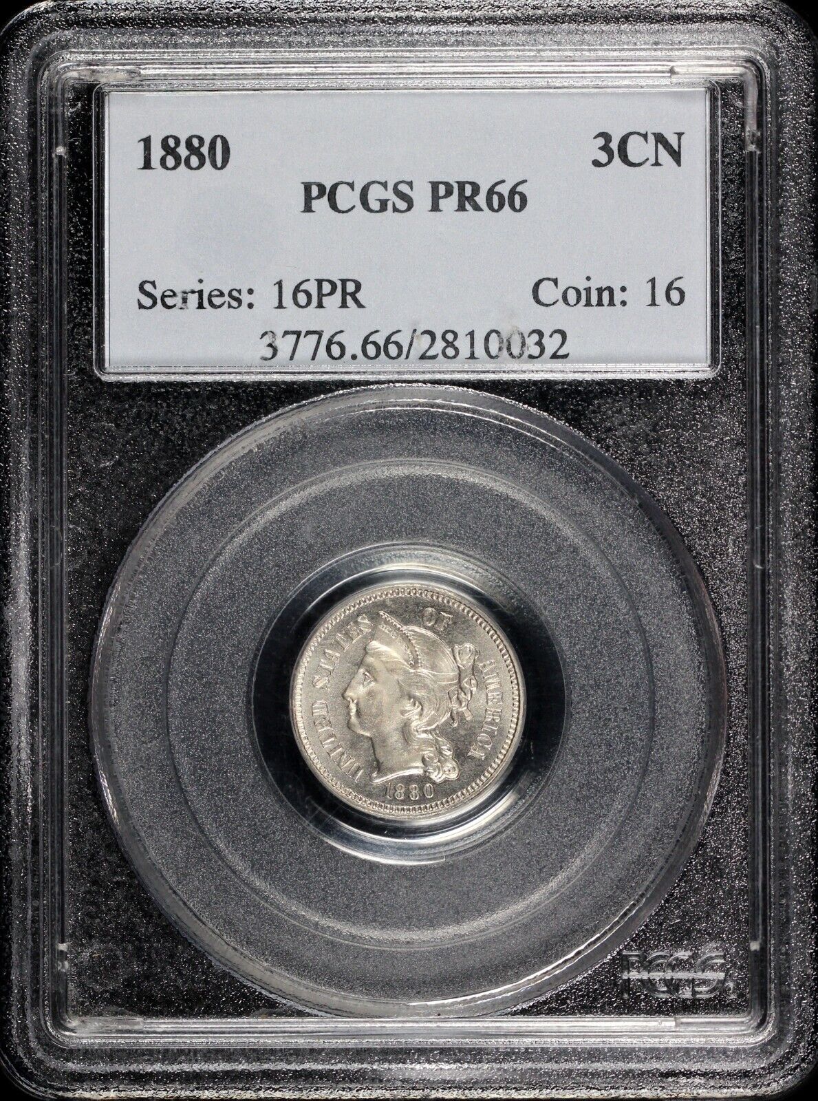 1880 3cn Proof Three Cent Nickel PCGS PR 66