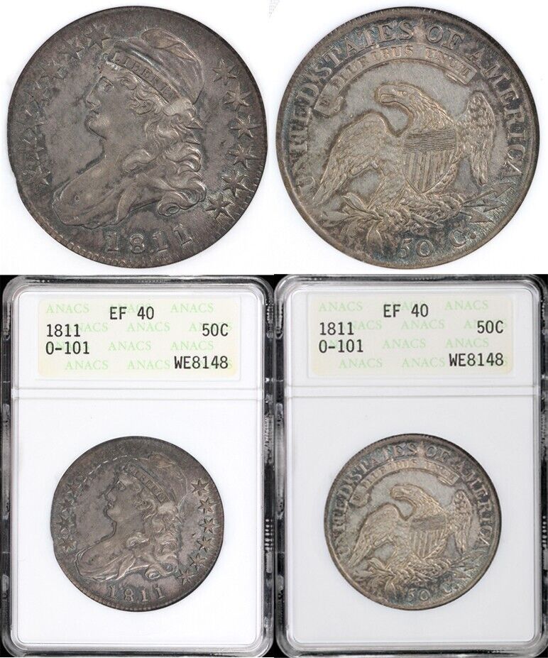1811 50c O-101 Capped Bust Half Dollar ANACS EF 40