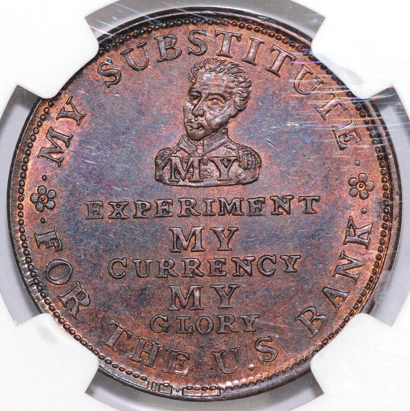 1834 HT-9 Running Boar Hard Times Token NGC MS 64 RB