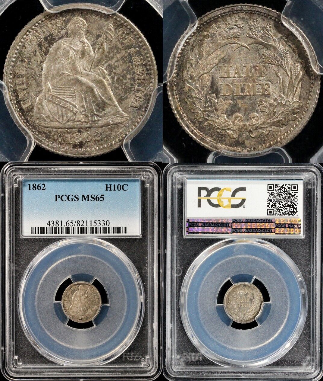 1862 H10c Seated Liberty Half Dime PCGS MS 65