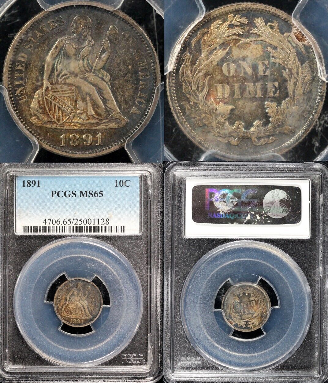 1891 10c Seated Liberty Dime PCGS MS 65