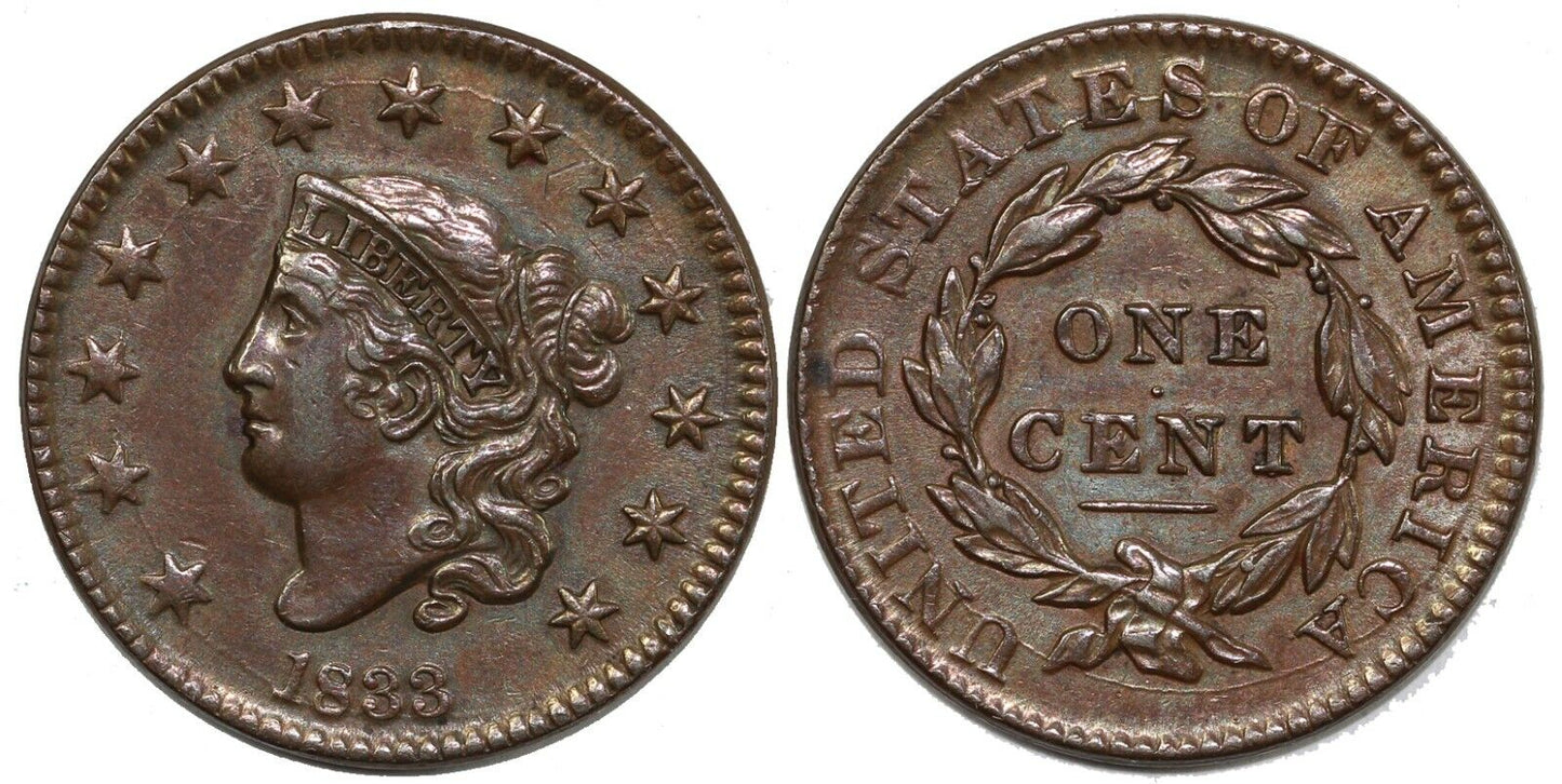 1833 1c N-5 Coronet or Matron Head Large Cent