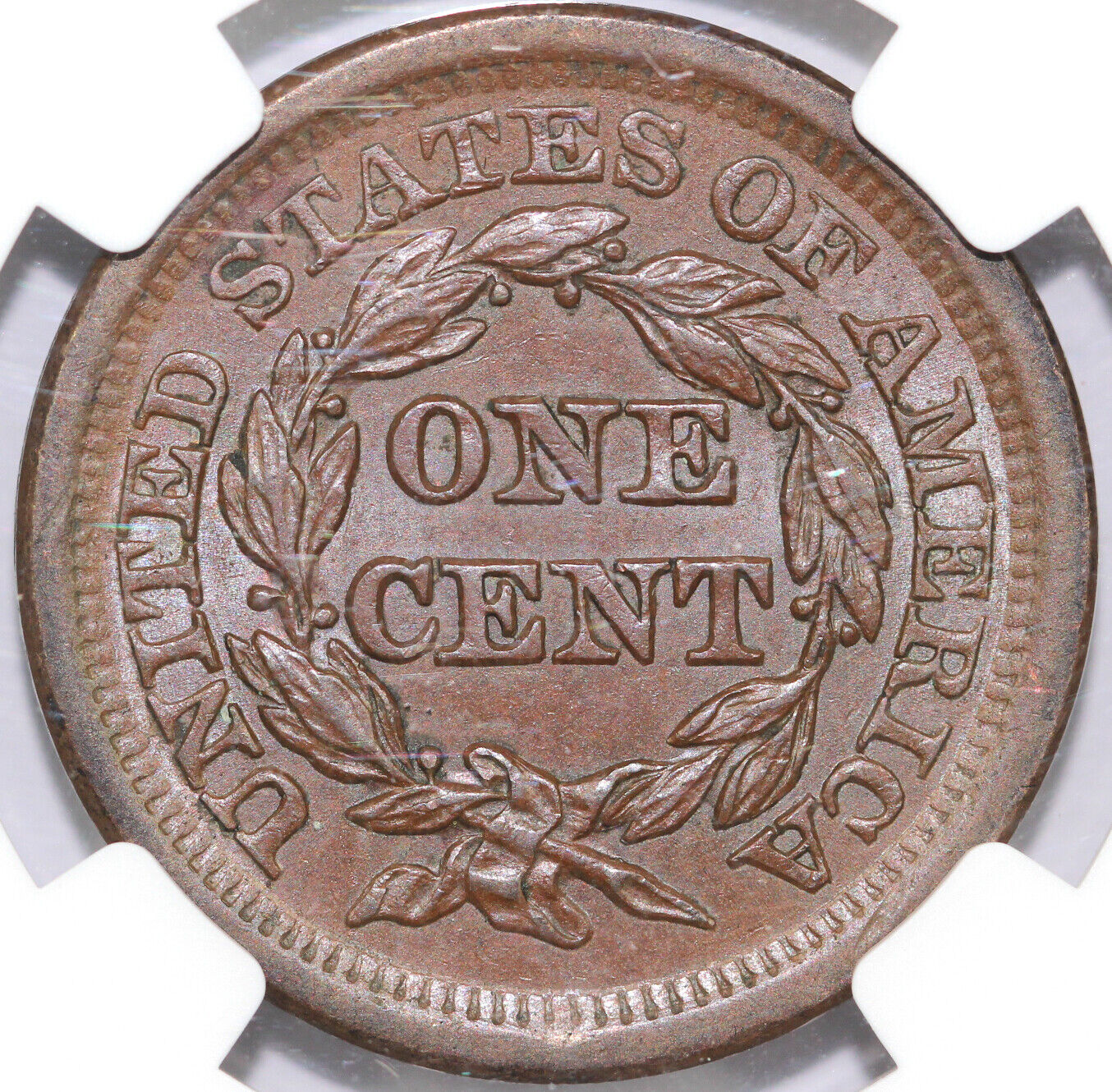 1853 1c N-28 Braided Hair Large Cent NGC MS 63 BN EX; ELLSWORTH